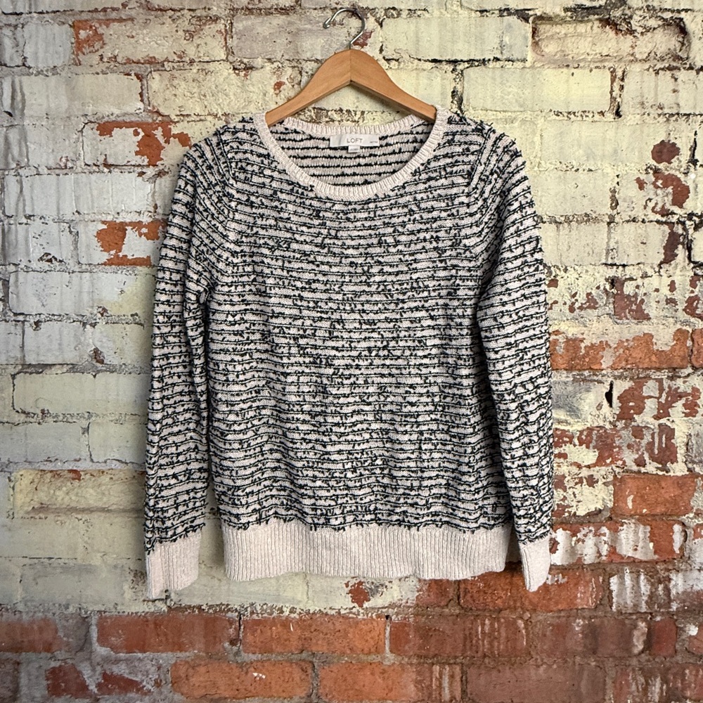 LOFT Textured Black and Cream Sweater